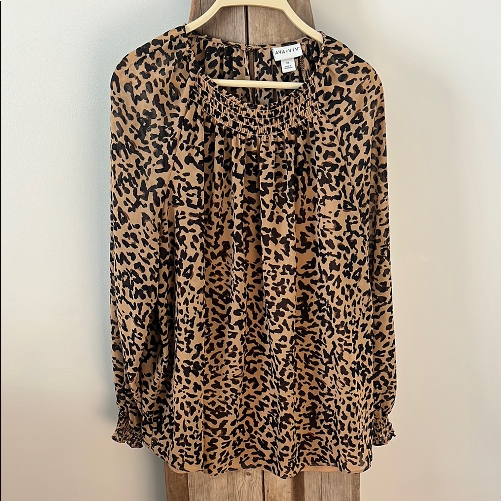 AVA & VIV Leopard Print Women's Top - Brown 1x